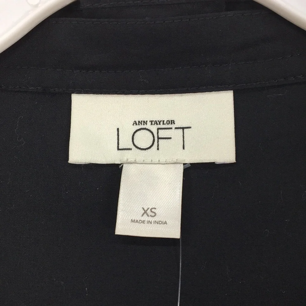 LOFT Women’s Button Up Short Sleeve Black Blouse Size XS NEW Without Tags